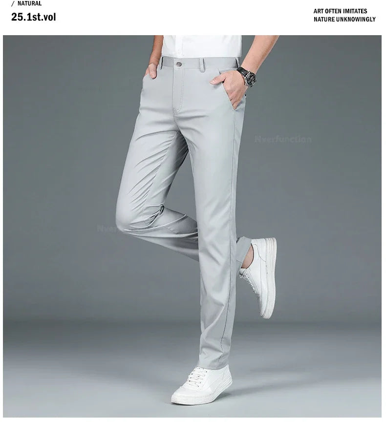 Bamboo Fiber Straight Business Pants Men Summer Clothes Fashion Classic Designer Breathable Casual Long Formal Trouser Male