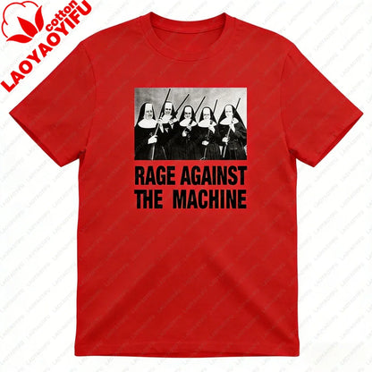 Men T Shirt Rage Against The Machine Nuns with Guns Rap-Metal Band TShirts Breathable Fitness Crew Neck Tops Ropa Hombre
