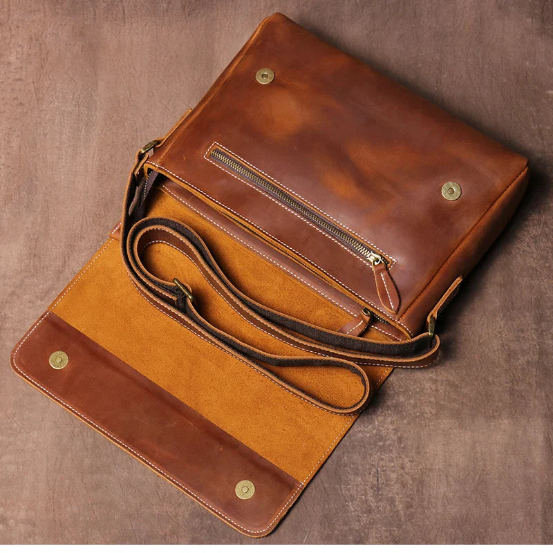Men's High Quality Genuine Leather Shoulder Bag Vintage Flap Crazy Horse Cowhide Messenger Bag Daily Casual Crossbody Bags
