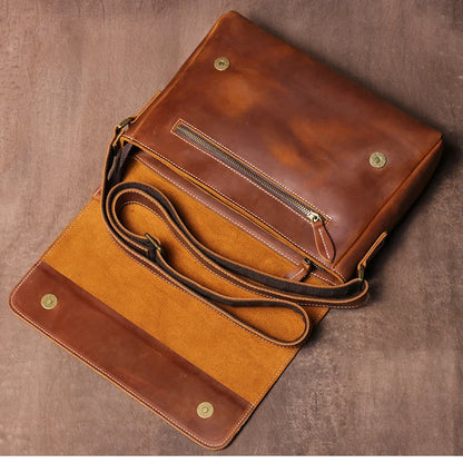 Men's High Quality Genuine Leather Shoulder Bag Vintage Flap Crazy Horse Cowhide Messenger Bag Daily Casual Crossbody Bags