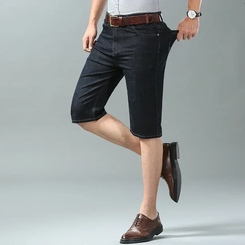 New Summer Men's Denim Shorts Fashion Light Color Casual Loose Multi-pocket Straight Five-minute Pants Elastic Knee Shorts
