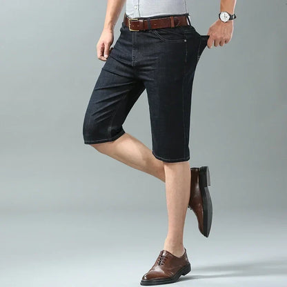 New Summer Men's Denim Shorts Fashion Light Color Casual Loose Multi-pocket Straight Five-minute Pants Elastic Knee Shorts