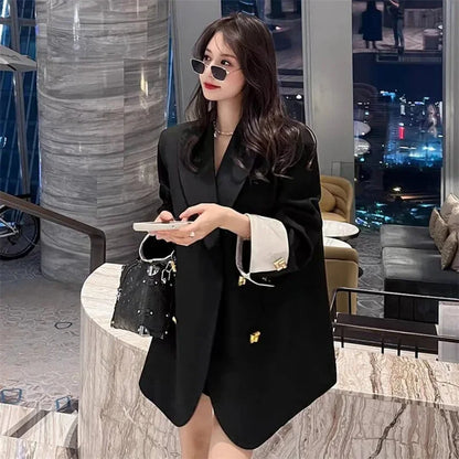 Black Casual Commuter Loose Fit Premium Suit Jacket Spring Autumn New Style Korean Version Fashionable Polyester Fiber Full Slee
