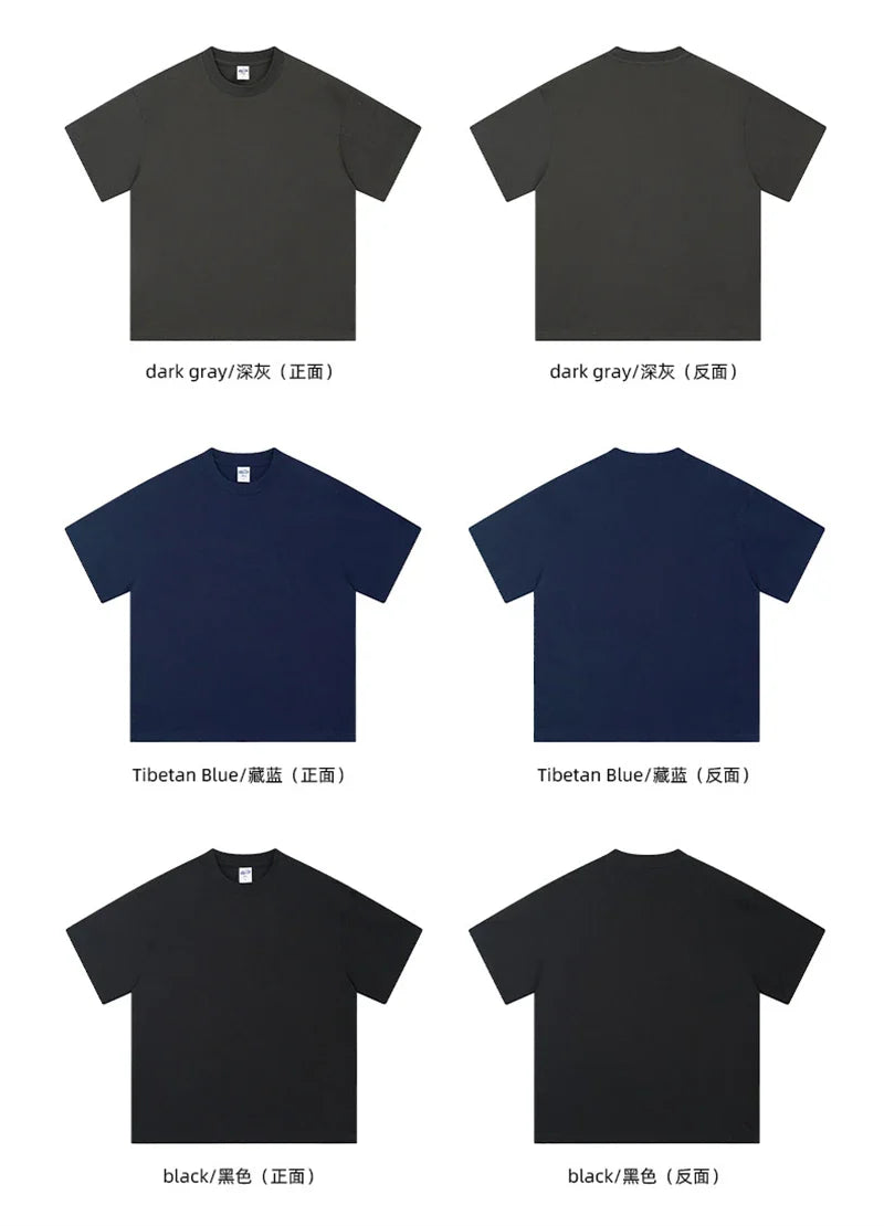 New Men Summer Boxy 275gsm Cotton T-Shirts Retro Unisex Oversized Short Version Basic T Shirt Brand Tees HY1070