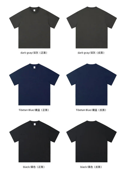 New Men Summer Boxy 275gsm Cotton T-Shirts Retro Unisex Oversized Short Version Basic T Shirt Brand Tees HY1070