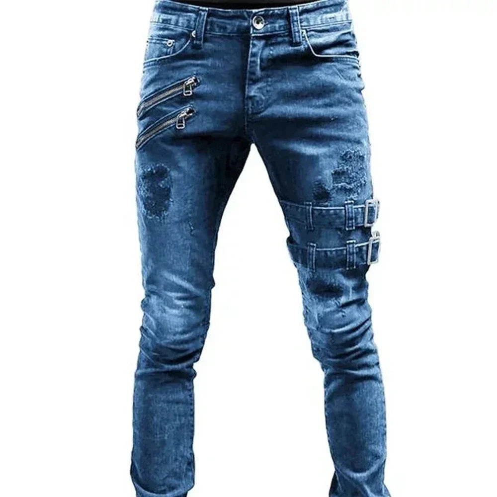 New 2025 Fashion Men's Pants Casual Jeans Men's Thigh Zipper Design Straight leg Jeans Pants Large Size S-4Xl