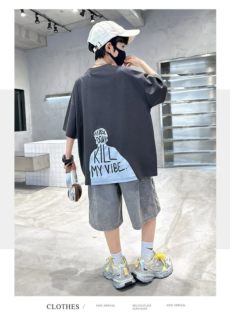 Fashion Kids Designer Summer Clothing Set for Tween Boy High Street Outfits Children New Arrival 2 Pieces Tracksuit Clothes Suit
