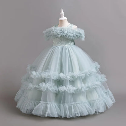 New Elegant Dress for Girls Flower Wedding Long Embroidered Panto Skirt 4-12 Years Old Piano Performance Girl Dress
