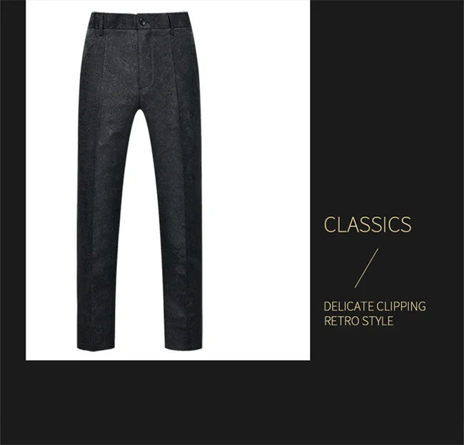 New Men Luxury Jacquard Suit Pants Fashion Wedding Party Groom Dress Trouser