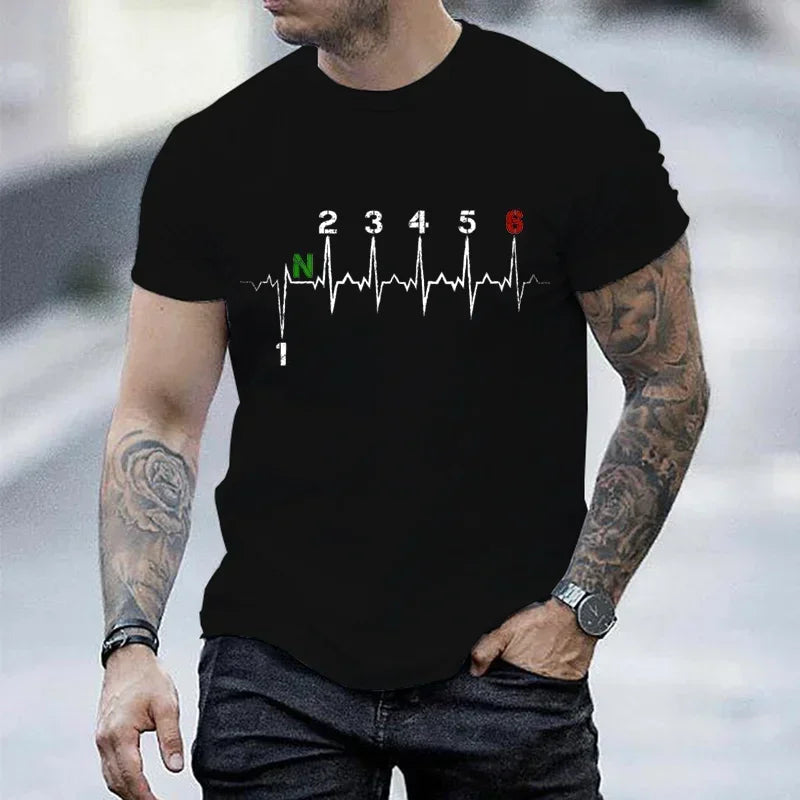 Men Brand T-shirts Motorcycle Gear Shift 1n23456 Heartbeat Ekg Pulse Print T Shirt Men Teeshirt Tshirt Short Sleeve T Shirts Men