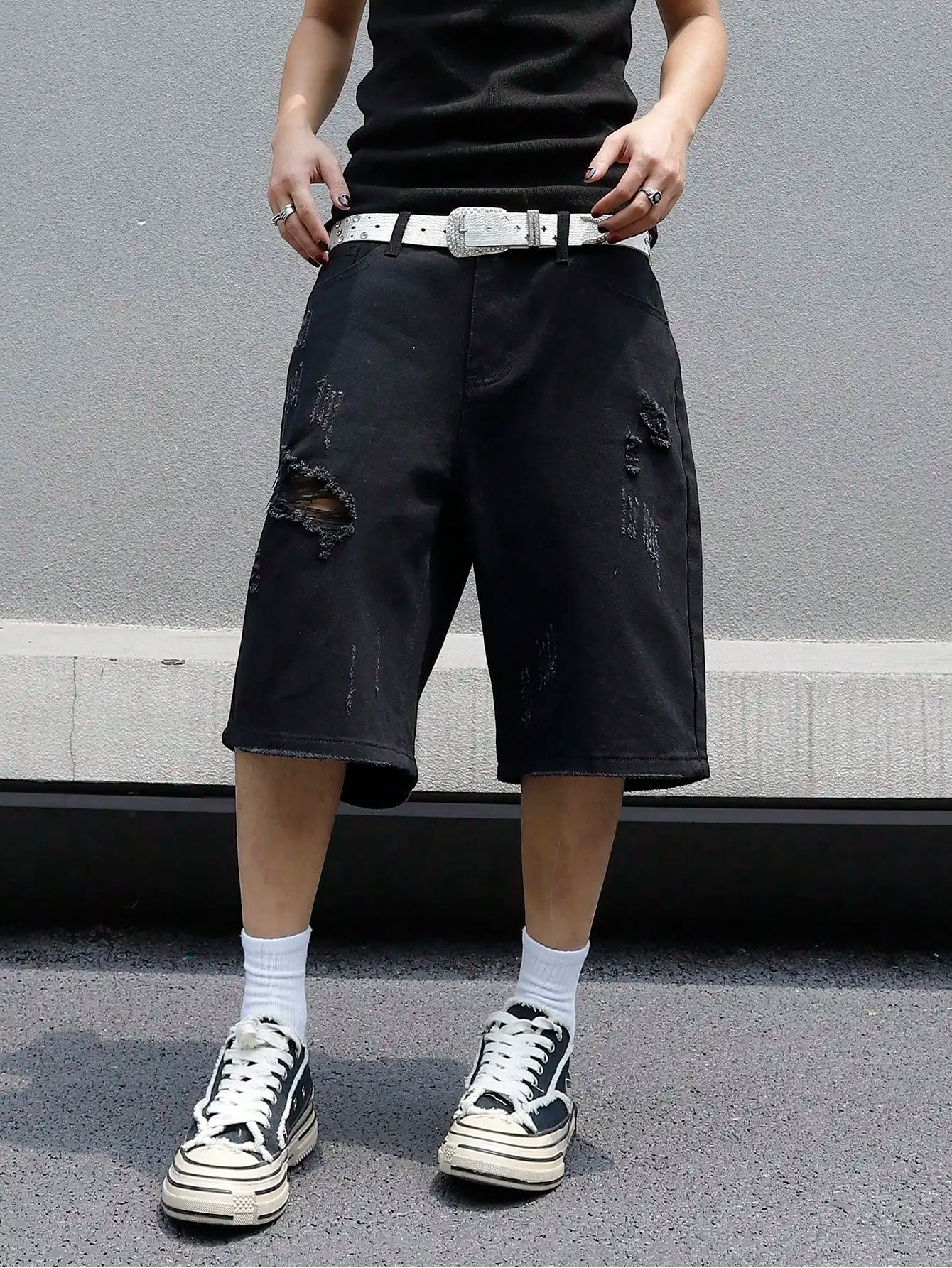 Men Summer Baggy Stretchy Denim Shorts Jeans For Men Streetwear Ripped Knee length Baggy Comfort Cargo Casual Shorts Pants Jean