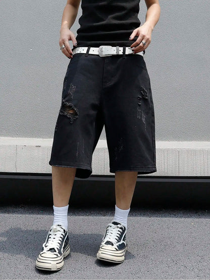 Men Summer Baggy Stretchy Denim Shorts Jeans For Men Streetwear Ripped Knee length Baggy Comfort Cargo Casual Shorts Pants Jean