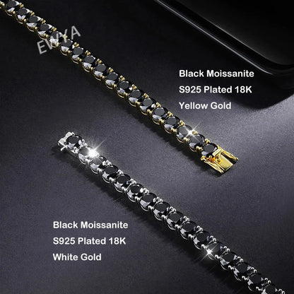 3mm 0.1CT Gradient Color Black Grey White Moissanite Diamond Tennis Bracelet for Men Women Unisex 925 Silver Link Bracelets
