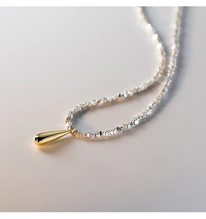 925 Sterling Silver Geometric Fashion Link Chain Necklace Classic Gold Color Water Drop Pendant For Women Fine Jewelry