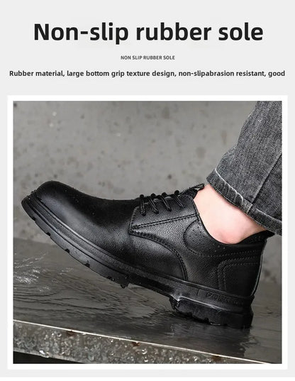 Fashion 2026 Genuine Leather Waterproof Men Safety Shoes Boots Work Sneakers Indestructible Steel Toe Nail Proof Male Footwear