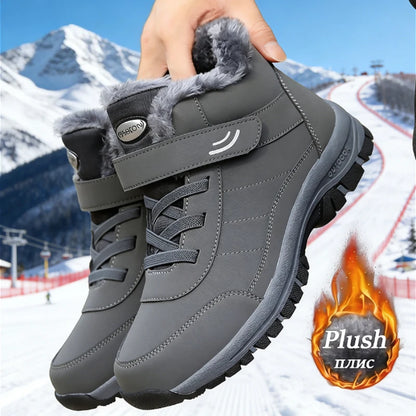 Snow Boots for Men Casual Winter Shoes Platform Non-slip Warm Fur Ankle Boots Plush Combat Outdoor Hiking Motorcycle Boots 2025