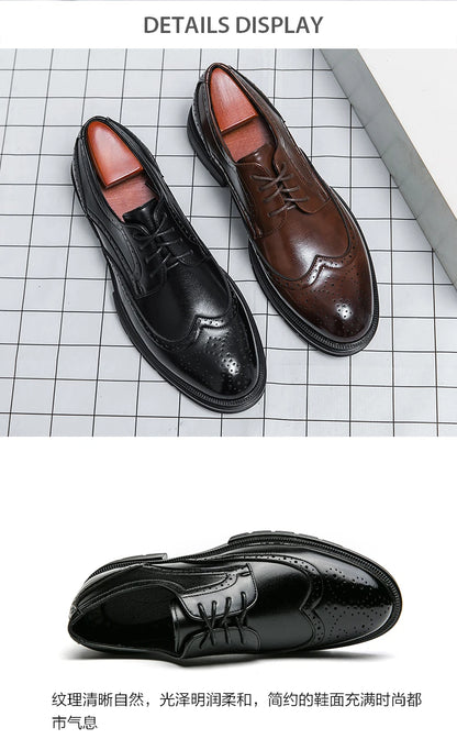 Men's Leather Brogue Oxford Dress Shoes Formal Business Handmade Classic 2026 Brown Black Chaussure Homme