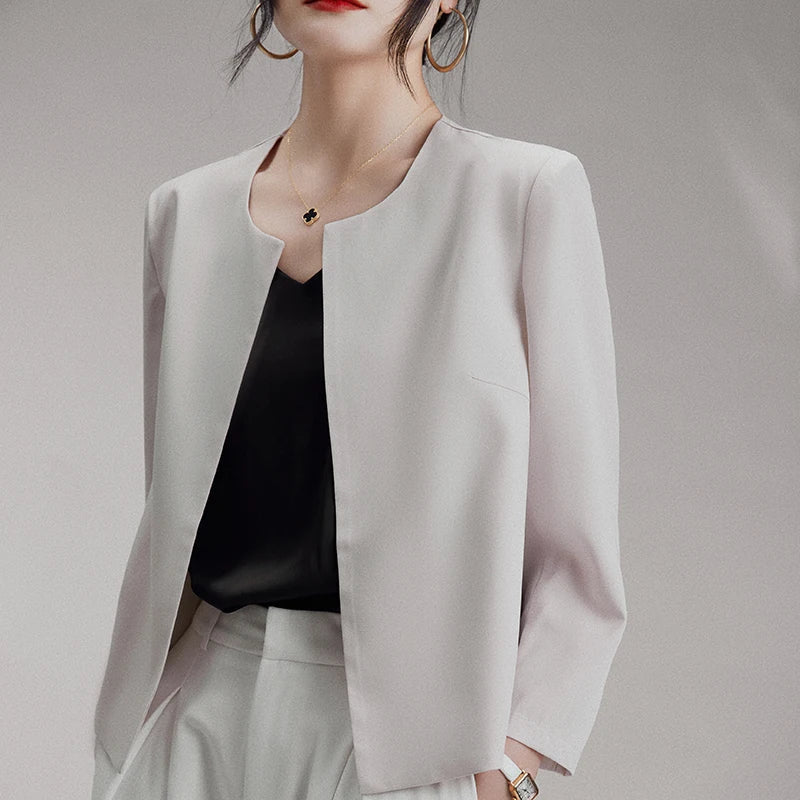 Light Luxury Short Jacket For Women New Spring-Summer Style Round-Neck Blazer Niche Style Simple Cardigan Outerwear