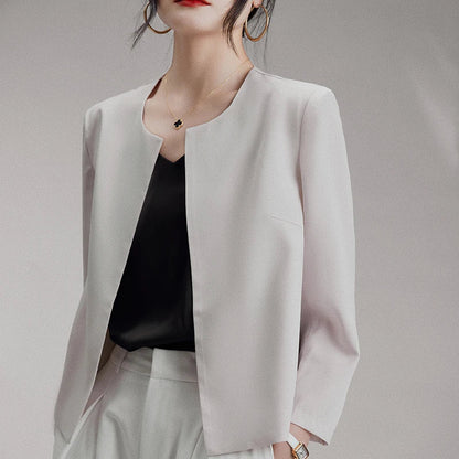 Light Luxury Short Jacket For Women New Spring-Summer Style Round-Neck Blazer Niche Style Simple Cardigan Outerwear