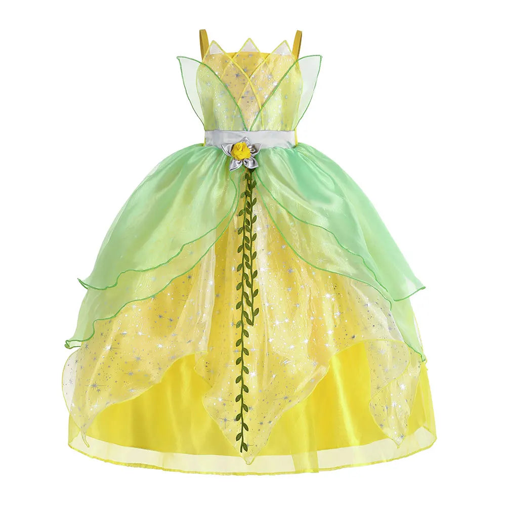 Toddler Birthday Party Green Dress Children's Day Tiana Inspired Delicate Princess Frock Girls Fairy Tale Gown Halloween Apparel
