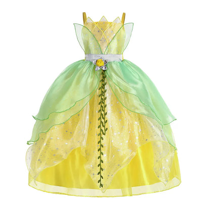 Toddler Birthday Party Green Dress Children's Day Tiana Inspired Delicate Princess Frock Girls Fairy Tale Gown Halloween Apparel