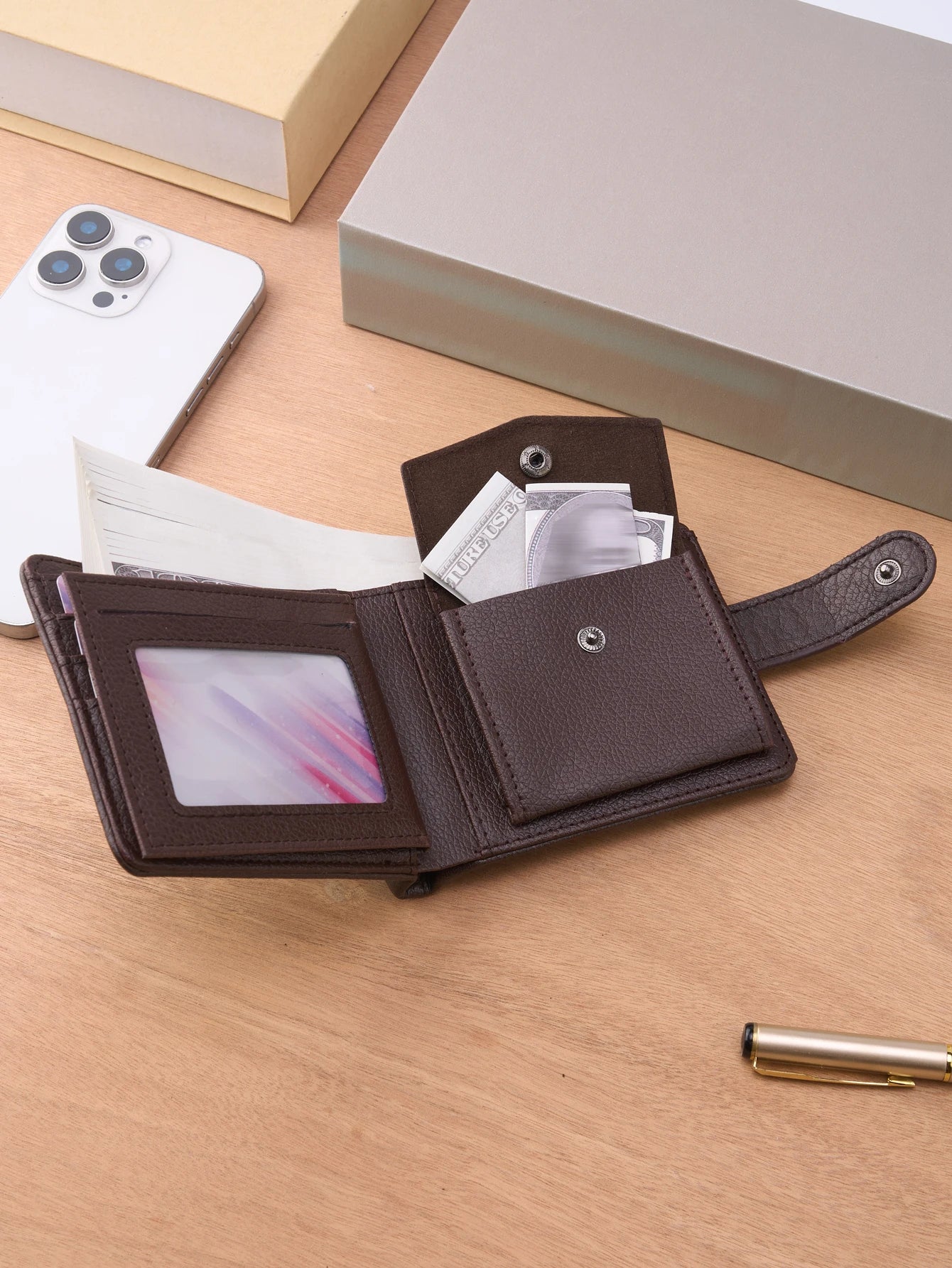 Portefeuille en cuir fin pour homme, porte-monnaie à fermeture éclair de qualité avec compartiment à monnaie, porte-cartes court décontracté pour homme pour un usage quotidien