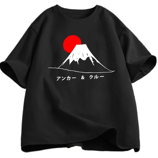 Mount Fuji Sun Set T-shirt Men Women Japanese Style Short Sleeve T-shirt High Quality Shirt Short-Sleeved Comfortable Tee Summer