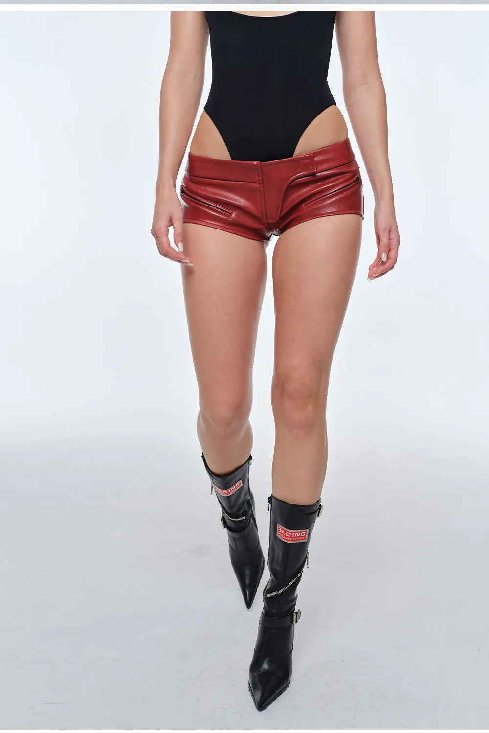 Spring Summer Sexy Fitted Pu Leather Micro Mini Shorts Women Low Waist Punk Style Alt Gyaru Clothing Streetwear Buttoms