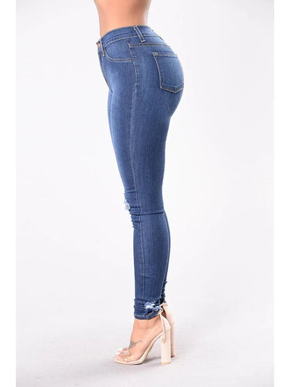 2024 Women Stretch Skinny Ripped Jeans Lady High Waist Pencil Long Pants Narrow Straight Leg Wrap Hips Plus Size S-3XL Trousers
