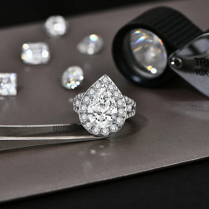 6CT Moissanite Rings D VVS1 Pear Cut Lab Diamond 925 Silver 18K Gold Plated Luxury Engagement Wedding Jewelry for Women