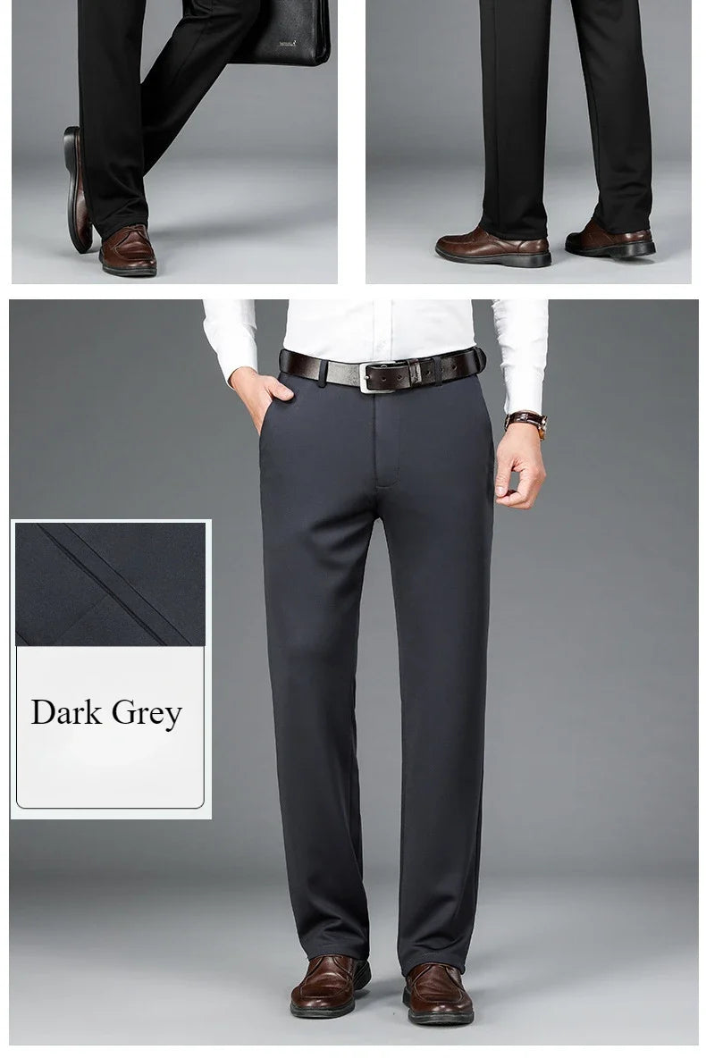 Elastic Men's Suit Pants Thin Straight Leg Pants Wrinkle Resistant Non-ironing Streetwear Men's Pants Business