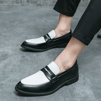 Fashion Color Mixed Mens Party Loafers Black White Business Leather Shoes Luxury Goods Summer New Coffee White Slip-On Shoes