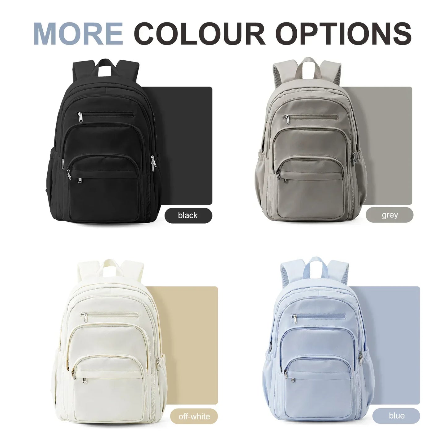 Casual Nylon Backpack, Backpack for Women, Multi-Pocket Design in Light Blue Durable for School, High School and College Bookbag