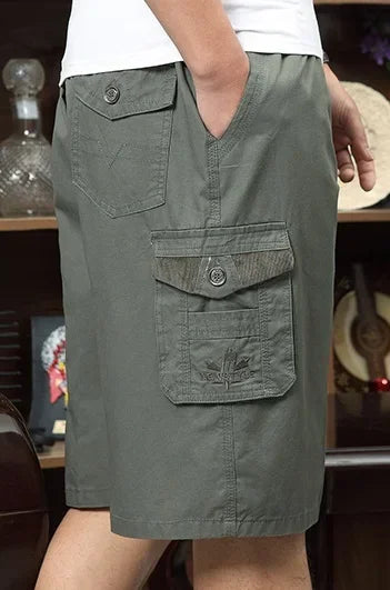 Men's Short Summer Plus Size Cotton Elastic Waist Work Bermuda Hot Loose Baggy Breeches Army Green Male Cargo Casual Short Male