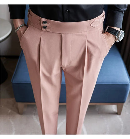 High-quality 2024 Men's Naples Trousers, Men's High-waisted Casual Pants Slim-fit Suit Trousers 28-38 Classic Formal Dress Pants