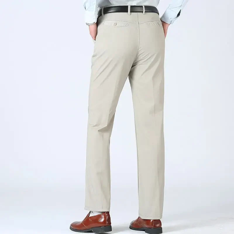 Summer Thin Pants 100% Cotton Men's Autumn Thick Suit Pant Slacks High Waist Straight Loose Bland Solid Business Casual Pants