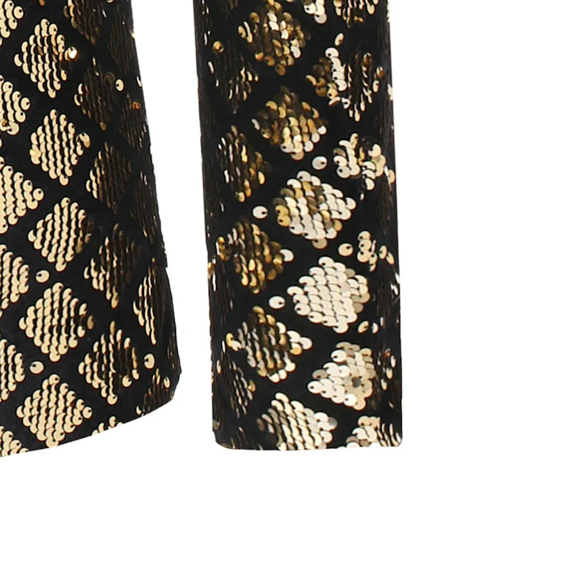 2026 Gold Men's Black Collar Suit Jacket, Glitter Sequin Decoration Wedding Party Dress Coat Black Silver Fashion Blazers.