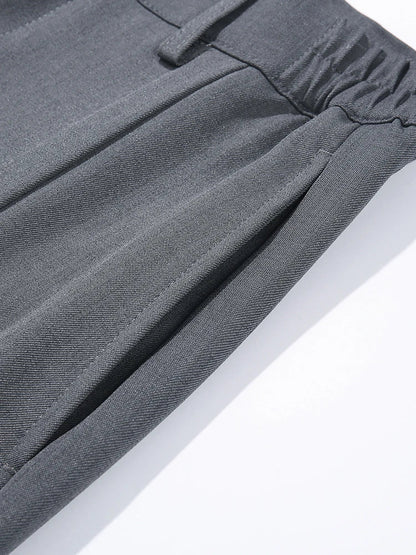2023 New Autumn Casual Pants Men Korean Fashion Banded Waist Stretch Wide Leg Pleated Suit Slacks Straight Loose Drape Trousers
