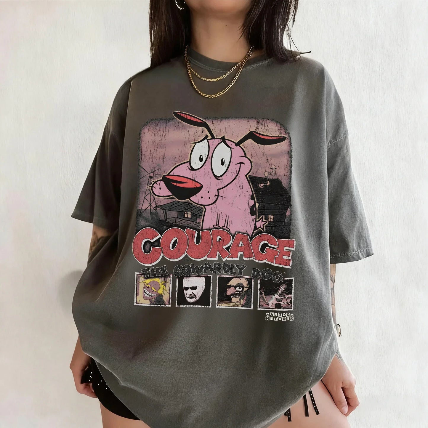 Vintage Courage The Cowardly Dog Cartoon Print Short Sleeve T-Shirt Retro Unisex Graphic Tee 90s Nostalgia Summer Streetwear Tee