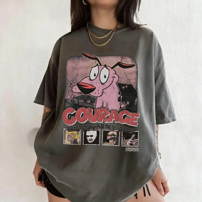 Vintage Courage The Cowardly Dog Cartoon Print Short Sleeve T-Shirt Retro Unisex Graphic Tee 90s Nostalgia Summer Streetwear Tee