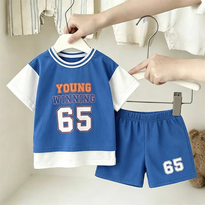 Summer Fashion Sports Suits Boys Trendy Clothing Short-sleeved Shorts Two Piece Set Toddler New Design Casual Sports Costume