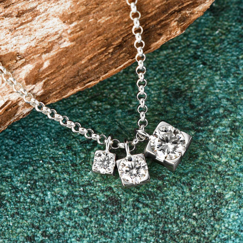 Three Stone Moissanite Pendant Necklace Niche 925 Sterling Silver Chain Necklaces for Women Collar Plata 925 Jewelry Gift
