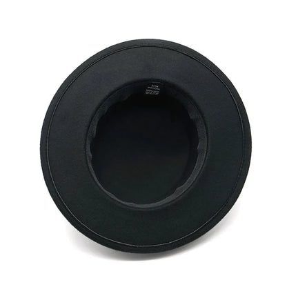 Black Ribbon Flat Top Hat British Retro Style Unisex Wool Fedora Winter Warm Hat