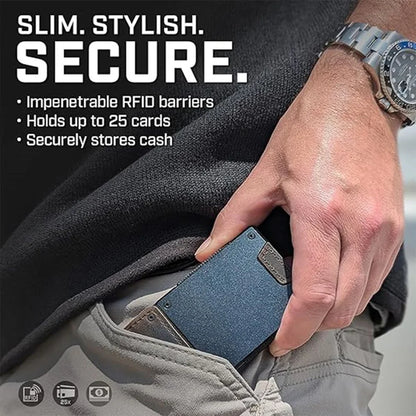 Men's Slim Minimalist Wallet Leather Metal RFID Blocking Front Back Pocket Card Holder