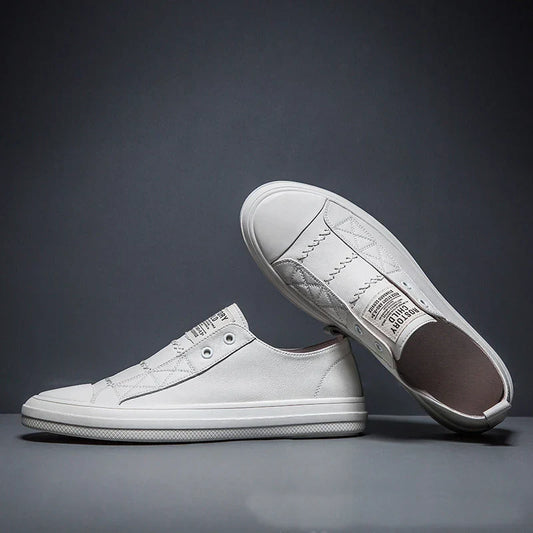 Genuine Leather Black White Shoes Men Casual Shoes Soft Flat Brand Cow Leather Cool Street Young Male Footwear D237