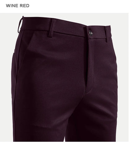 Men's Stretch Trousers Casual Smart Suit Pants Formal Straight Sport Clothing Japanese New Black Navy Elastic Office Work Pants