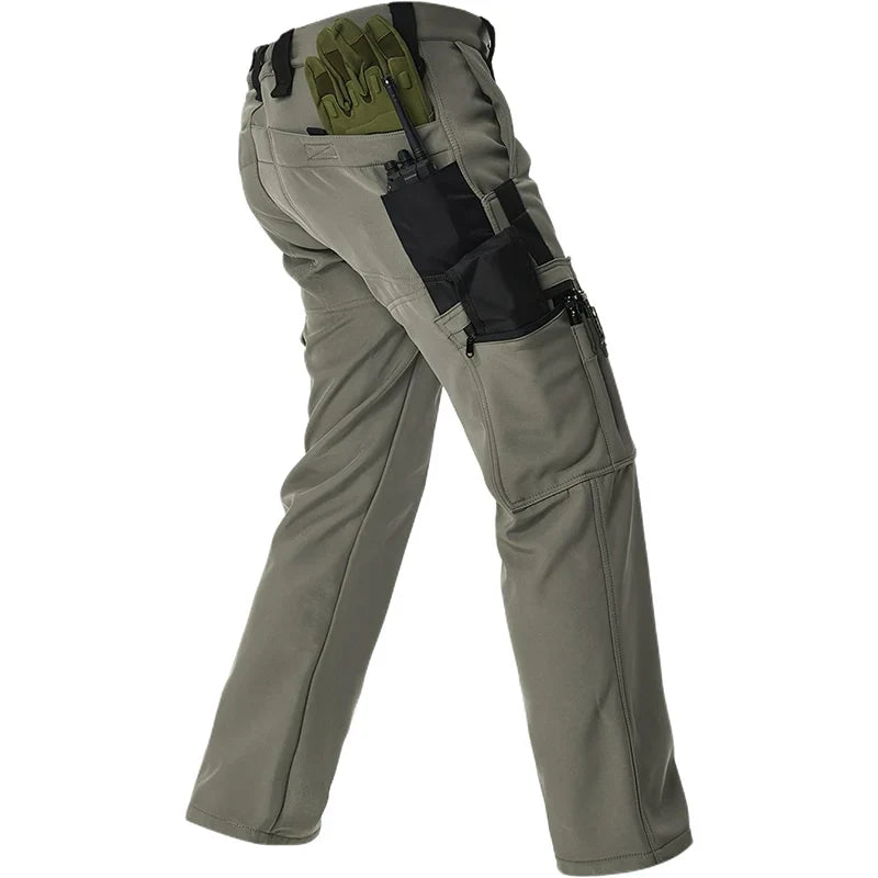 Men's Tactical Work Fleece Pant Multi-Pocket Waterproof SoftShell Trousers Winter Outdoor Wear-Resistant Thick Warm Camping Pant