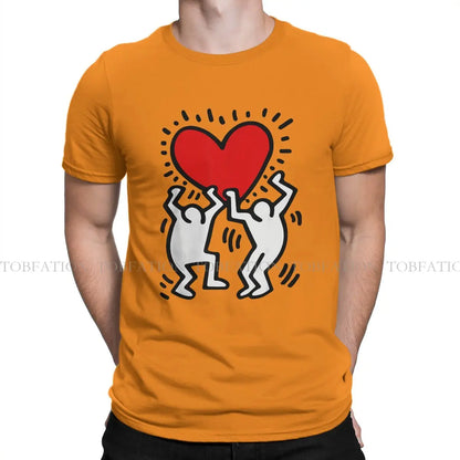 Haring Geometric Graffiti Heart Retro T Shirt Punk Men's Tees Summer Cotton Clothing Harajuku O-Neck TShirt