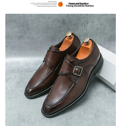 Men's business casual leather shoes cowhide retro round head British leather shoes men's leather big head men's shoes tide