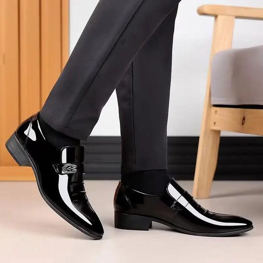 Dress Shoes Man Patent Leather Spring Autumn Bright Upper Pointed Toe Social Shoe for Men Casual 2025 Trend High Quality Fashion